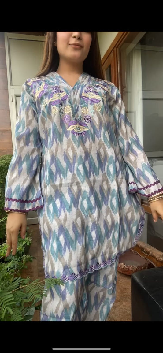 Pattern Print Cotton Co-Ord Set TT022