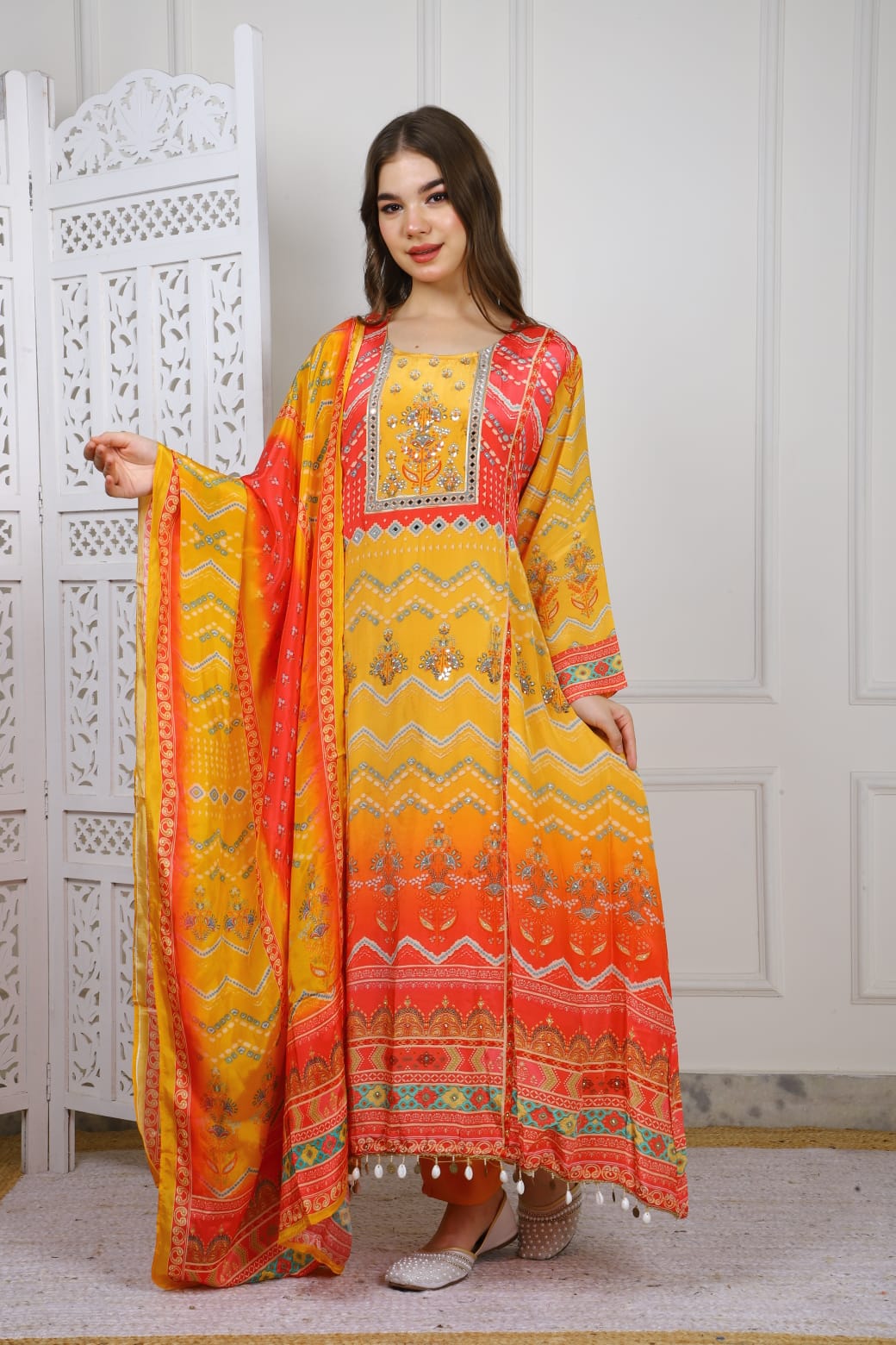 C cut crepe suit set TT026