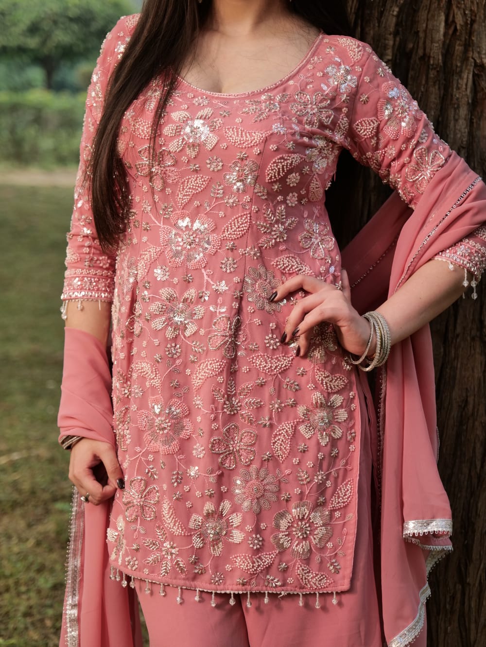 Elegant Suit With Flower Design TT083