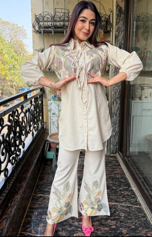 Beautiful Tie Up Co-Ord Set With Thread Work TT137