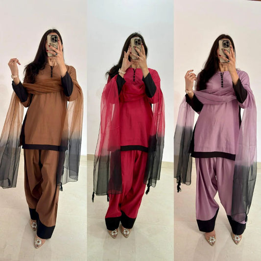Classic Frashi Salwar Suit Set with Ombre Dupatta – Grace Meets Comfort