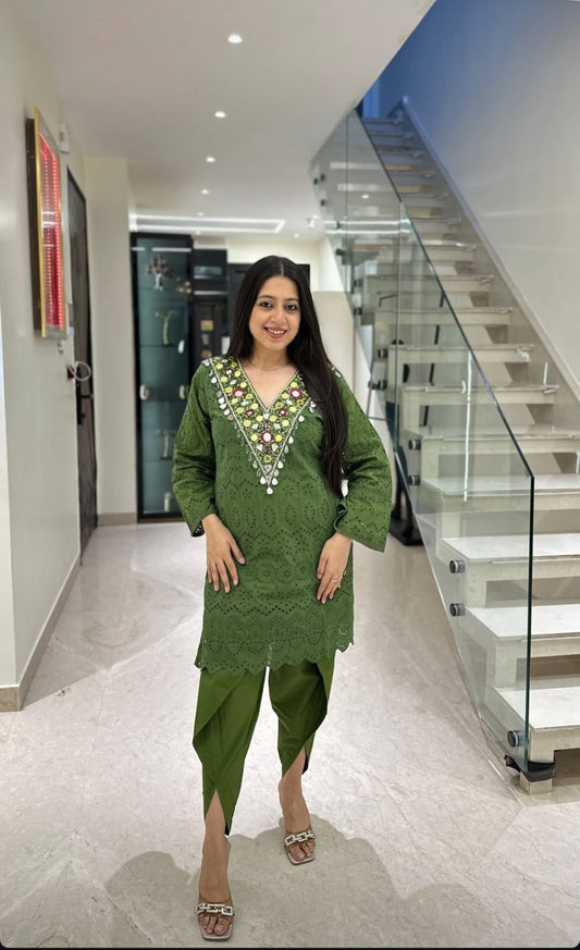 Embroidered Schiffli Dhoti Coord Set – Modern Ethnic Elegance