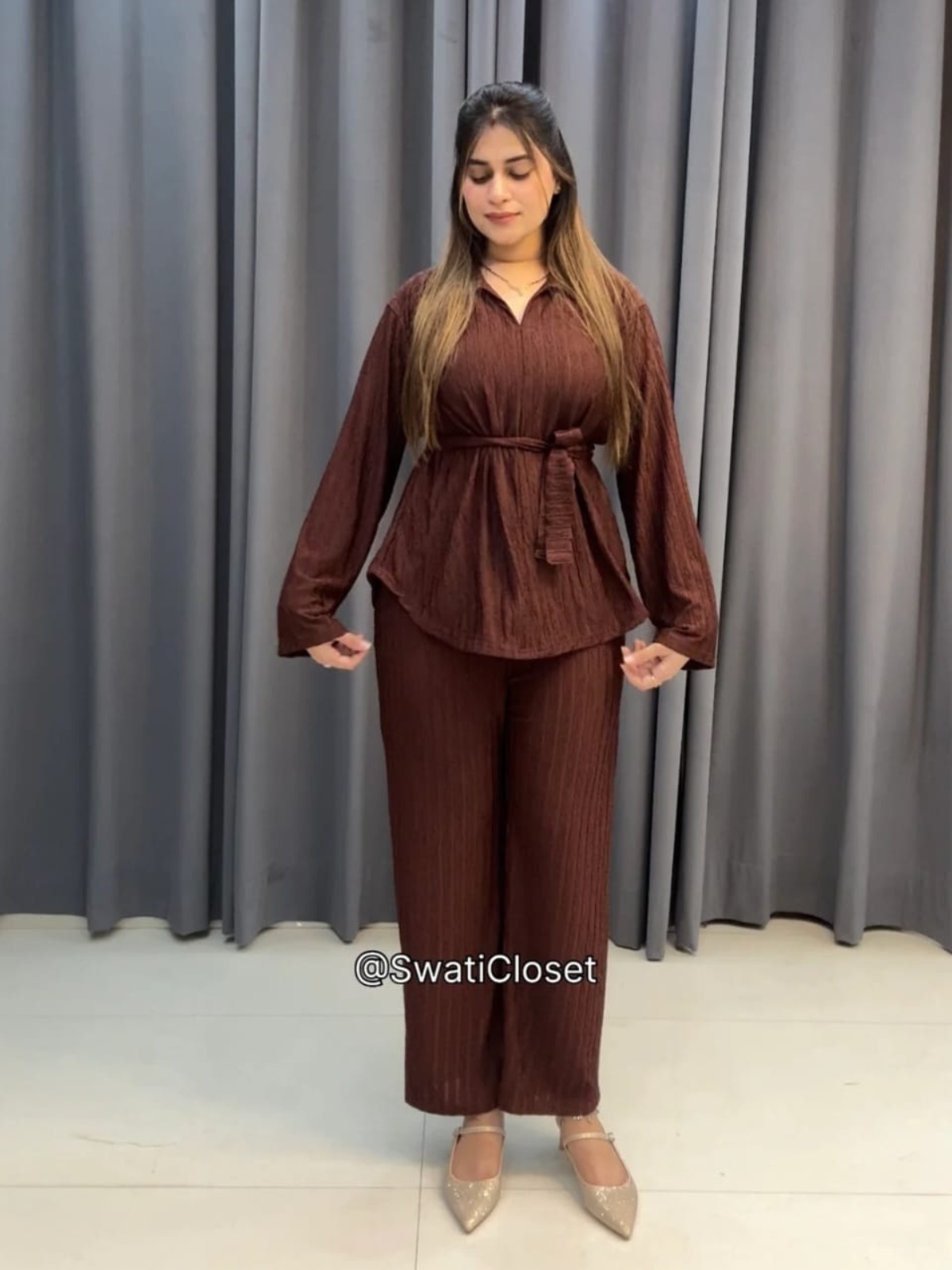 Crushed Coord Set with Belt – Luxe Texture, Effortless Style