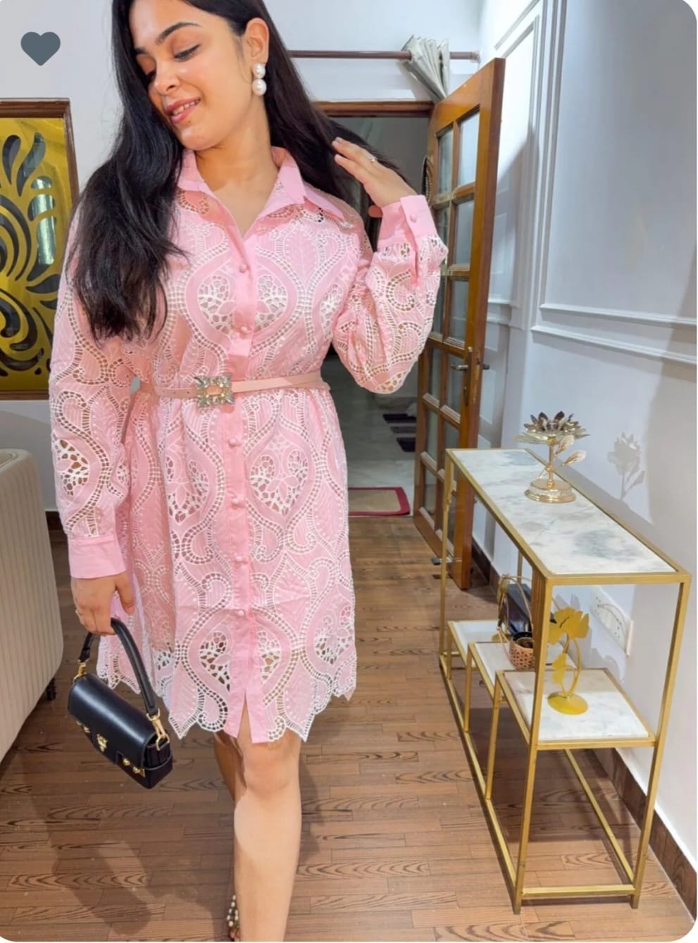 Liza Crochet Cutwork Dress – Blush Pink Elegance in Every Thread