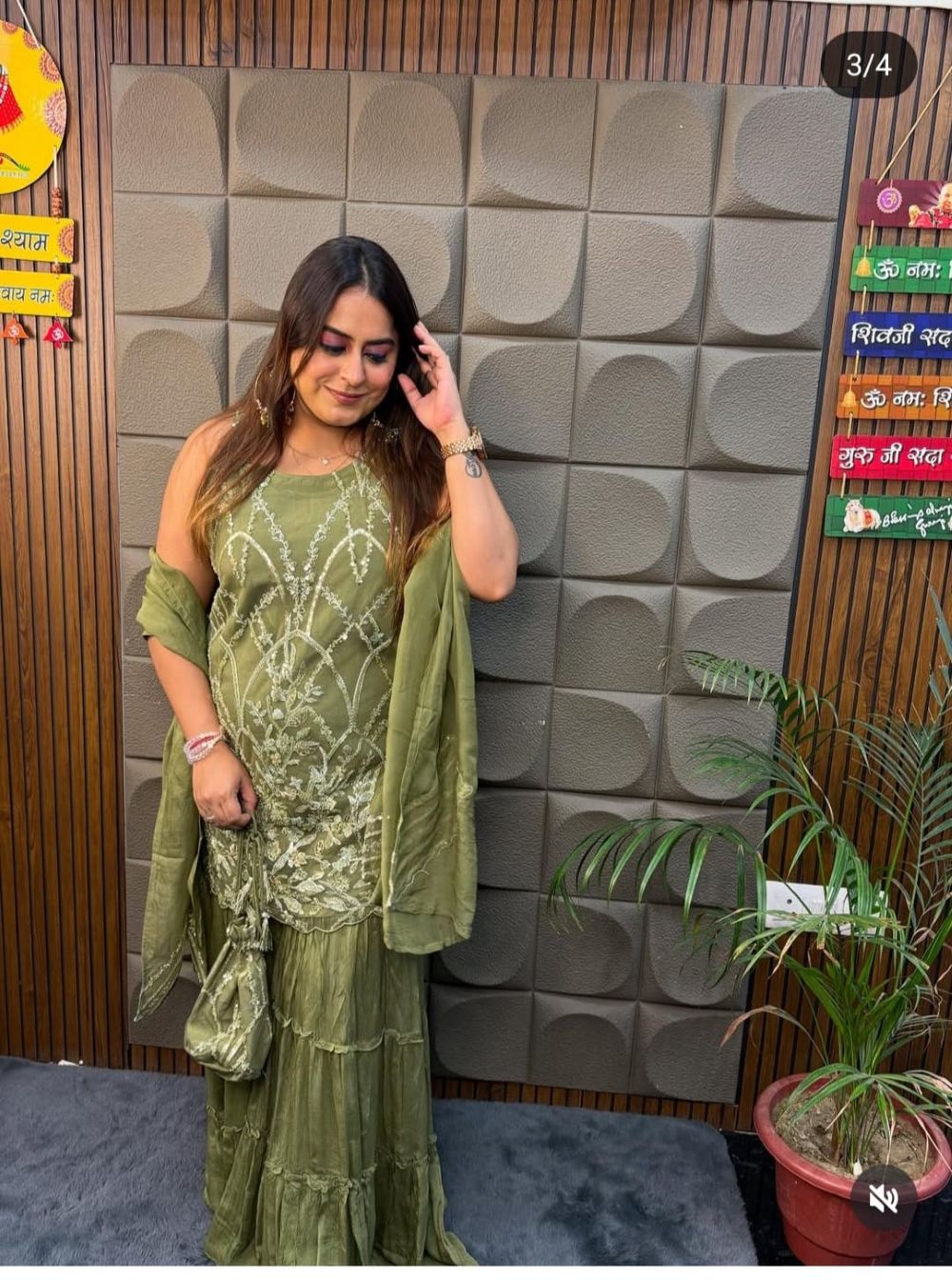 Olive Elegance Sharara Set – 3 Piece Stunner