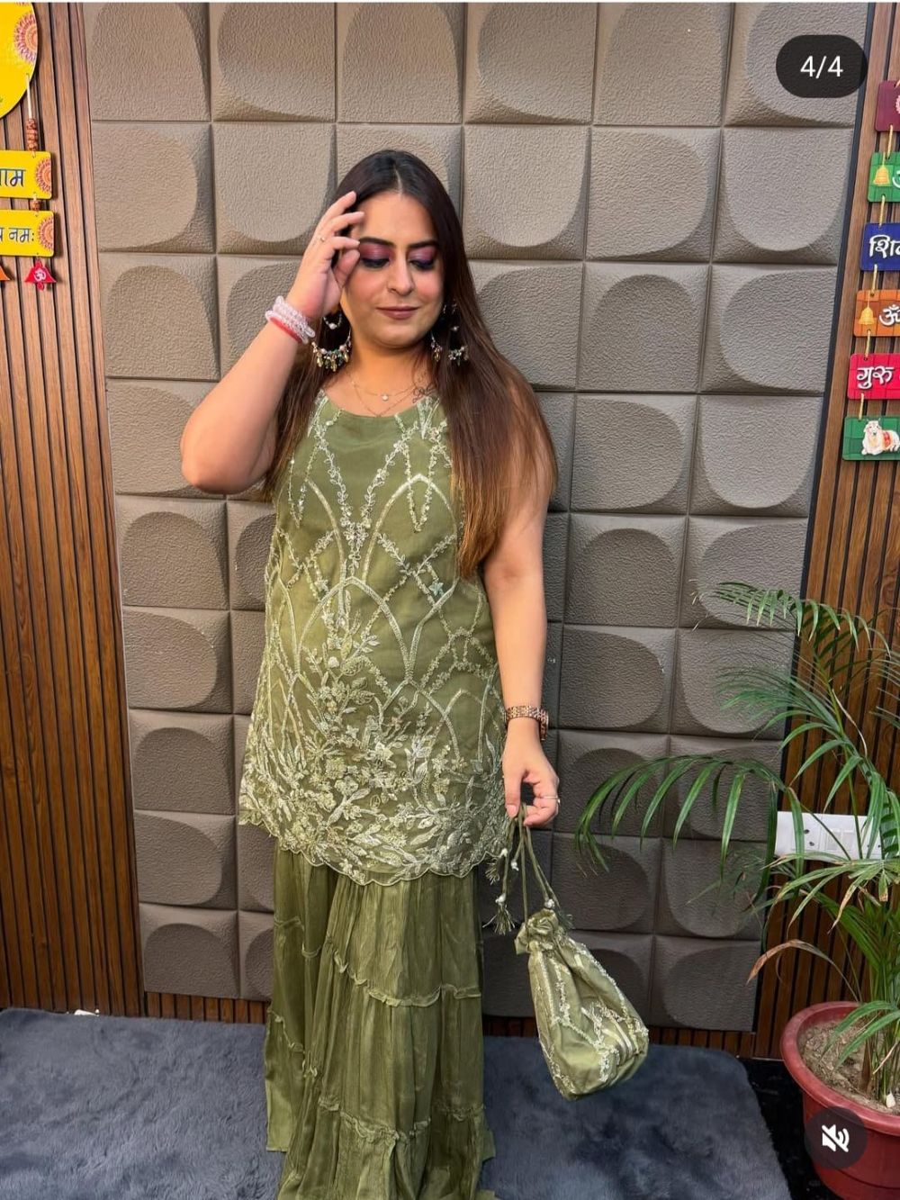 Olive Elegance Sharara Set – 3 Piece Stunner