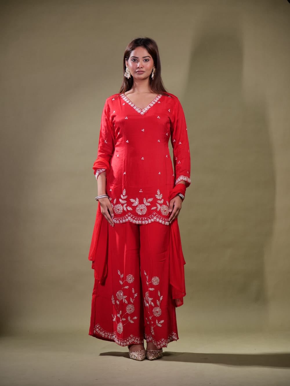 Beautiful Floral Work Suit With V Neck TT056