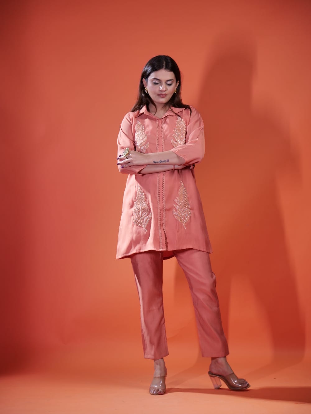 Elegant Coord Set With Leaf Design TT069