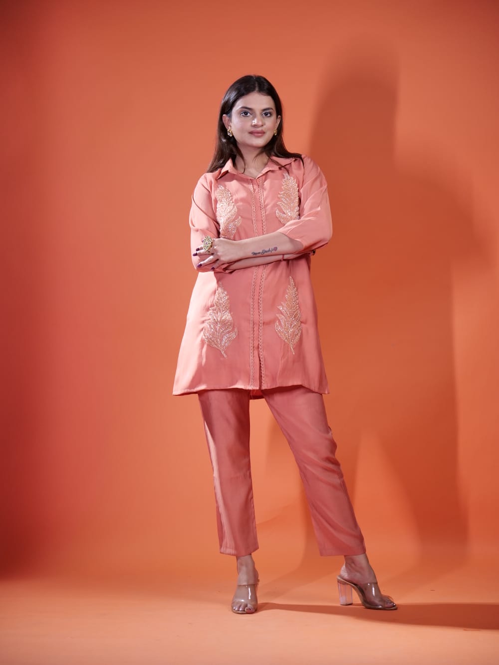 Elegant Coord Set With Leaf Design TT069