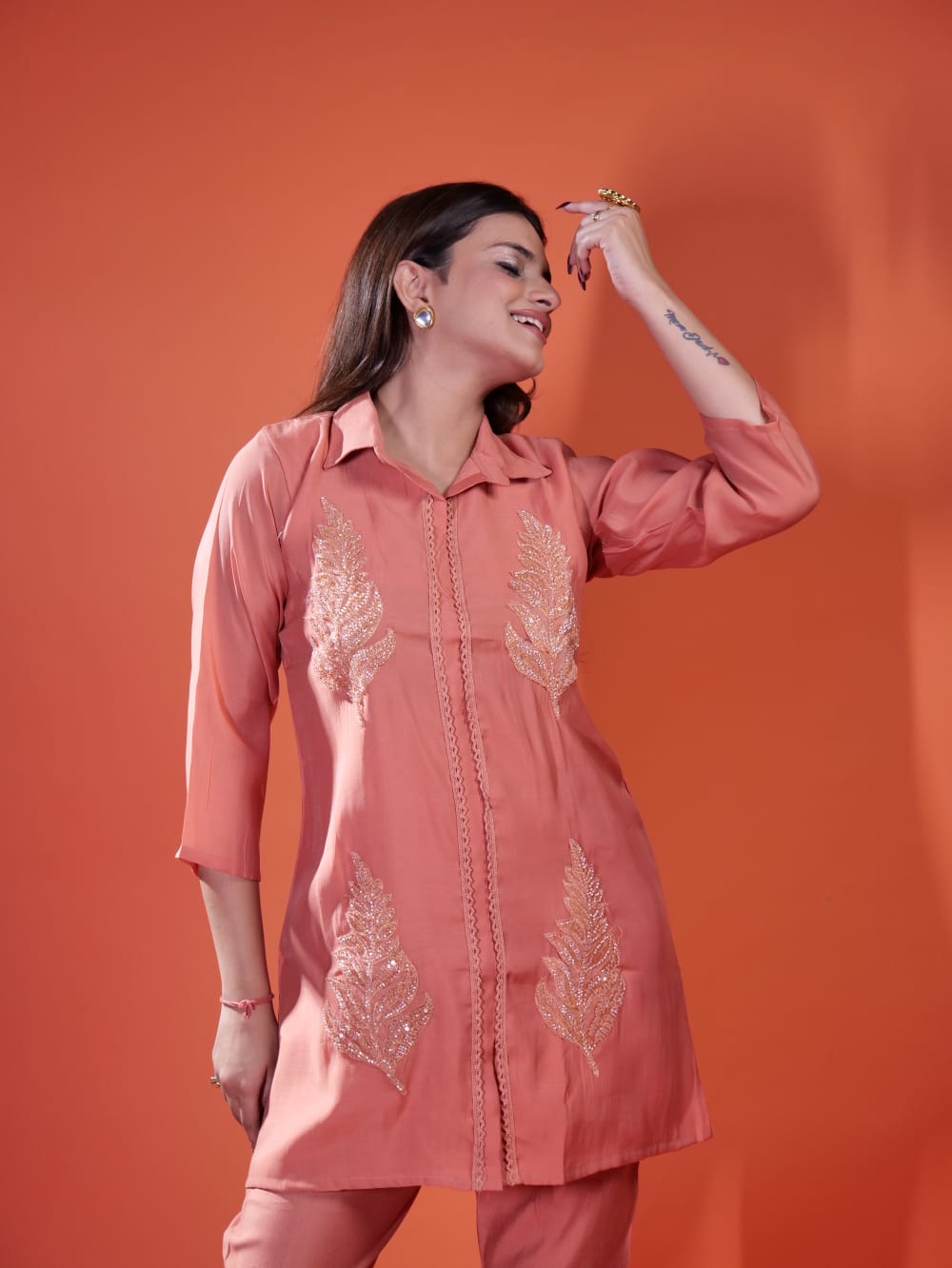 Elegant Coord Set With Leaf Design TT069