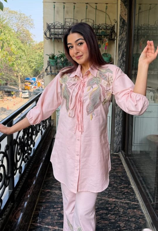 Beautiful Tie Up Co-Ord Set With Thread Work TT137