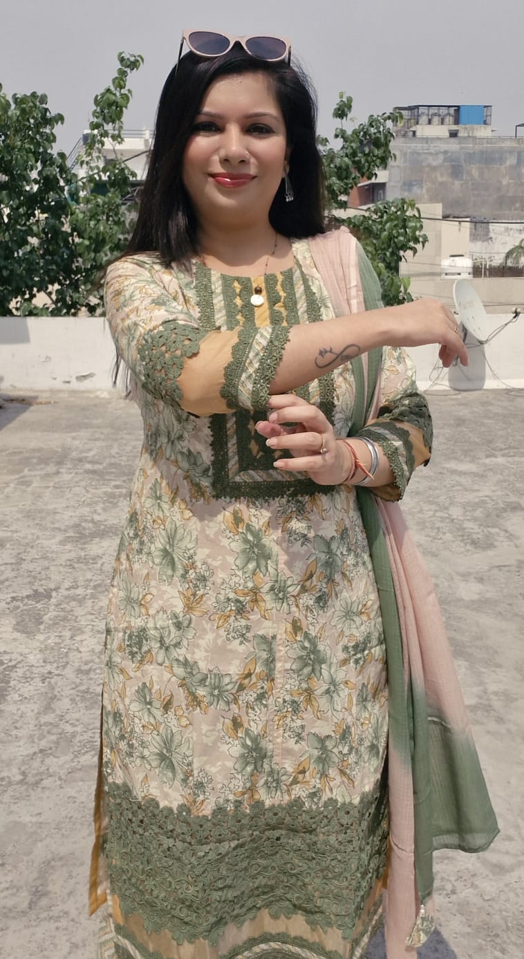 Beautiful Floral Print Suit With Laser Cut Work TT147