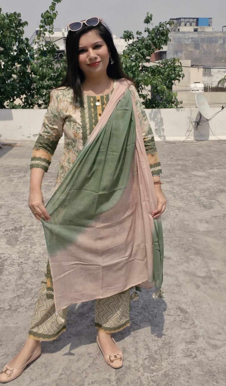 Beautiful Floral Print Suit With Laser Cut Work TT147