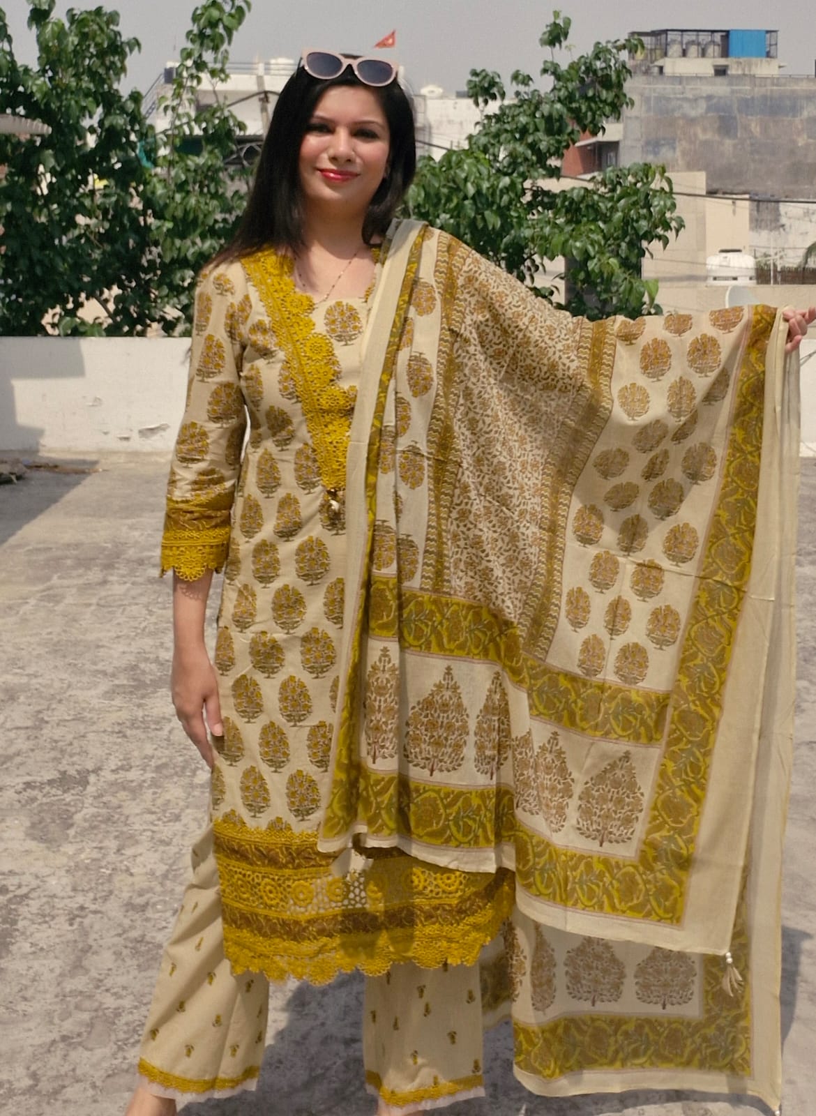 Stunning Pattern Print Suit With Laser Cut Out Work TT148