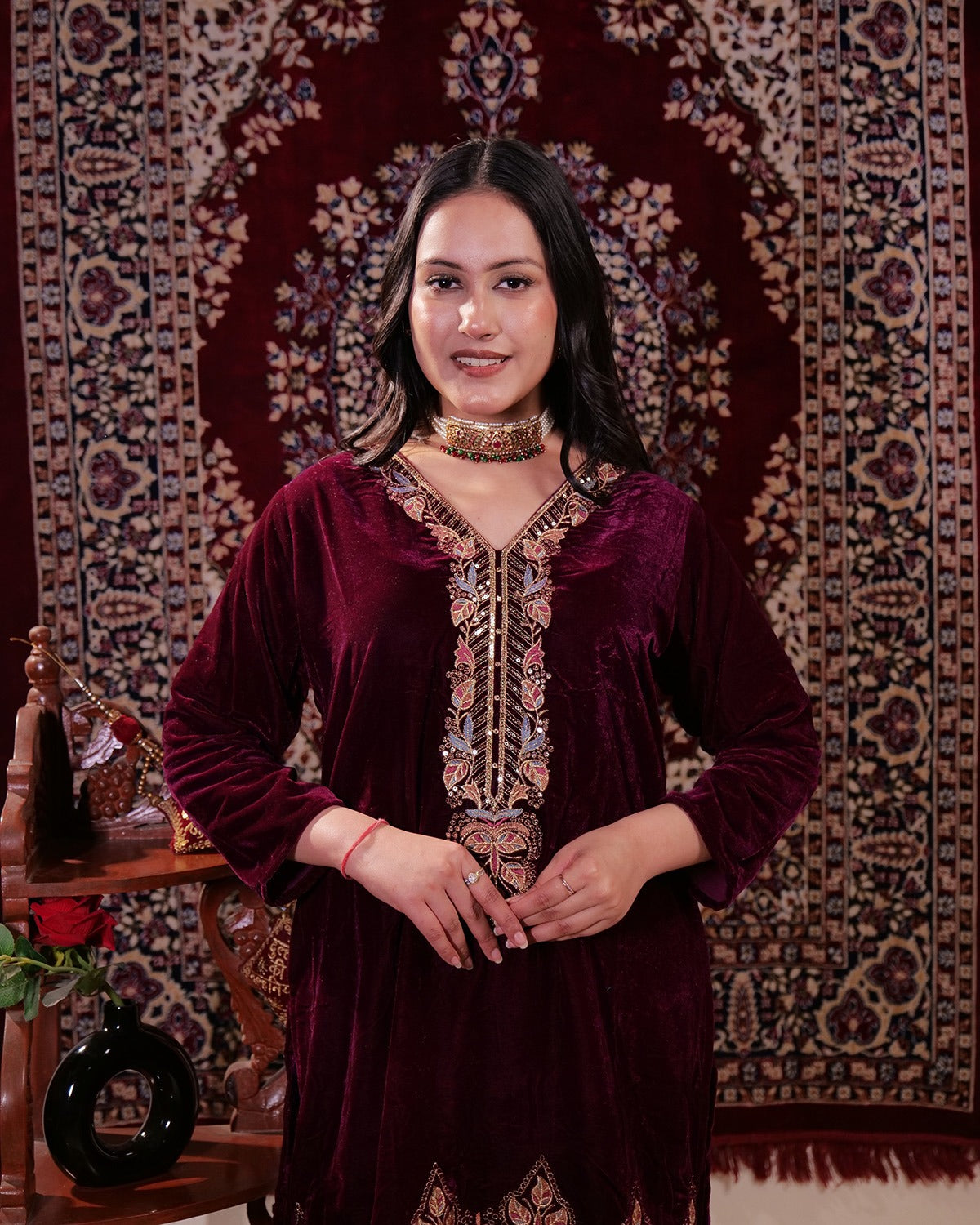 Stunning Thread Work Velvet Co-Ord Set TT111