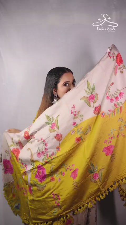 Elegant Floral Embroidered Dress with Yellow Accents TT043